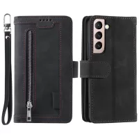 9 Card Slots PU Leather + TPU Foldable Stand Wallet Phone Case Cover with Zipper Pocket for Samsung Galaxy S22+ 5G - Black