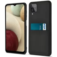 For Samsung Galaxy A12 5G Scratch-resistant Liquid Silicone Phone Back Case with Card Holder - Black