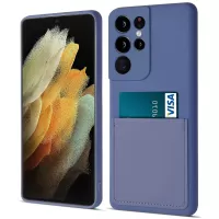 Precise Cutout Liquid Silicone Card Slot Phone Case for Samsung Galaxy S21 Ultra 5G - Sapphire Blue