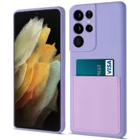 Precise Cutout Liquid Silicone Card Slot Phone Case for Samsung Galaxy S21 Ultra 5G - Light Purple
