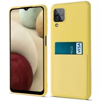For Samsung Galaxy A12 5G Scratch-resistant Liquid Silicone Phone Back Case with Card Holder - Yellow