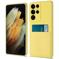 Precise Cutout Liquid Silicone Card Slot Phone Case for Samsung Galaxy S21 Ultra 5G - Yellow
