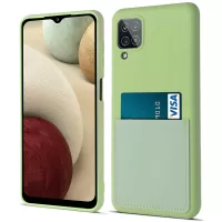 For Samsung Galaxy A12 5G Scratch-resistant Liquid Silicone Phone Back Case with Card Holder - Matcha Green