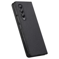 For Samsung Galaxy Z Fold3 5G/W22 5G Genuine Leather Coated Hard PC Shockproof Litchi Texture Folding Mobile Phone Cover - Black