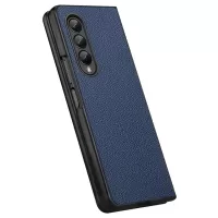 For Samsung Galaxy Z Fold3 5G/W22 5G Genuine Leather Coated Hard PC Shockproof Litchi Texture Folding Mobile Phone Cover - Blue