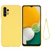 For Samsung Galaxy A13 4G Liquid Silicone Soft Microfiber Lining Anti-Shock Flexible Phone Case with Strap - Yellow