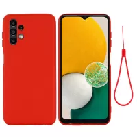 For Samsung Galaxy A13 4G Liquid Silicone Soft Microfiber Lining Anti-Shock Flexible Phone Case with Strap - Red