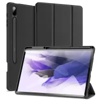 DUX DUCIS DOMO Series for Samsung Galaxy Tab S7 Plus/S8 Plus/S7 FE Tri-fold Stand PU Leather + TPU Auto Sleep/Wake Tablet Case Cover with Pen Slot - Black