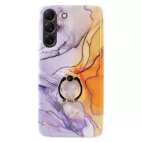 For Samsung Galaxy S22+ 5G Ring Holder Kickstand Hard PC + Soft TPU Hybrid Case Laser Marble IMD Air Cushion Drop Protection Phone Cover - CF4