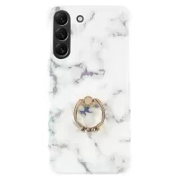 For Samsung Galaxy S22+ 5G Ring Holder Kickstand Hard PC + Soft TPU Hybrid Case Laser Marble IMD Air Cushion Drop Protection Phone Cover - CF2