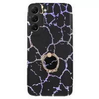 For Samsung Galaxy S22+ 5G Ring Holder Kickstand Hard PC + Soft TPU Hybrid Case Laser Marble IMD Air Cushion Drop Protection Phone Cover - CF1
