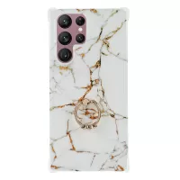 For Samsung Galaxy S22 Ultra 5G Glimmer Series Hard PC + Soft TPU Phone Cover Airbag Bumper Shock Absorption Marble Pattern IMD Case with Ring Kickstand - Style H