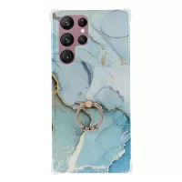 For Samsung Galaxy S22 Ultra 5G Glimmer Series Hard PC + Soft TPU Phone Cover Airbag Bumper Shock Absorption Marble Pattern IMD Case with Ring Kickstand - Style G
