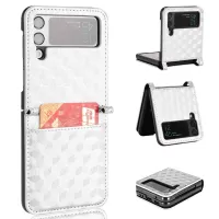 For Samsung Galaxy Z Flip3 5G Rhombus Imprinted PU Leather Coated PC One-piece Flipping Phone Case with Card Holder - Silver