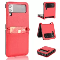 For Samsung Galaxy Z Flip3 5G Litchi Texture PU Leather Coated PC Case Card Slot One-piece Phone Cover - Red