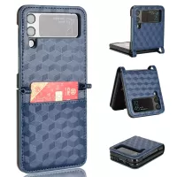 For Samsung Galaxy Z Flip3 5G Rhombus Imprinted PU Leather Coated PC One-piece Flipping Phone Case with Card Holder - Blue