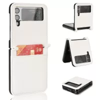 For Samsung Galaxy Z Flip3 5G Litchi Texture PU Leather Coated PC Case Card Slot One-piece Phone Cover - White