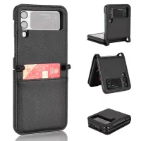 For Samsung Galaxy Z Flip3 5G Litchi Texture PU Leather Coated PC Case Card Slot One-piece Phone Cover - Black