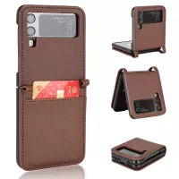 For Samsung Galaxy Z Flip3 5G Litchi Texture PU Leather Coated PC Case Card Slot One-piece Phone Cover - Brown