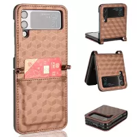 For Samsung Galaxy Z Flip3 5G Rhombus Imprinted PU Leather Coated PC One-piece Flipping Phone Case with Card Holder - Brown