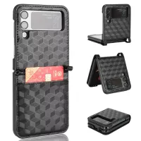 For Samsung Galaxy Z Flip3 5G Rhombus Imprinted PU Leather Coated PC One-piece Flipping Phone Case with Card Holder - Black