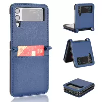 For Samsung Galaxy Z Flip3 5G Litchi Texture PU Leather Coated PC Case Card Slot One-piece Phone Cover - Dark Blue