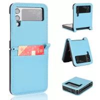 For Samsung Galaxy Z Flip3 5G Litchi Texture PU Leather Coated PC Case Card Slot One-piece Phone Cover - Baby Blue