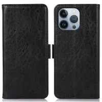 For iPhone 13 Pro 6.1 inch Crazy Horse Texture PU Leather Case Side Magnetic Clasps Stand Phone Shell with Card Slots and Cash Pocket - Black