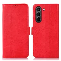 For Samsung Galaxy S21 FE 5G Anti-fall Protection Crazy Horse Texture Side Magnetic Clasps PU Leather Case Wallet Stand Phone Shell - Red