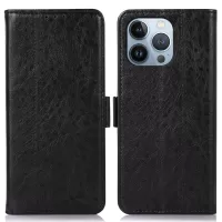 For iPhone 13 Pro Max 6.7 inch Crazy Horse Texture Solid Color Side Magnetic Clasps Folio Flip Horizontal Stand PU Leather Case Wallet Phone Shell - Black