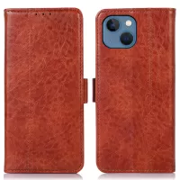 For iPhone 13 6.1 inch Crazy Horse Texture Cover Side Magnetic Clasps Stand PU Leather Case Wallet Folio Flip Phone Shell - Brown