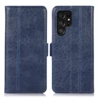 For Samsung Galaxy S22 Ultra 5G Crazy Horse Texture Side Magnetic Clasps Folio Flip PU Leather Case Wallet Stand Phone Shell - Blue