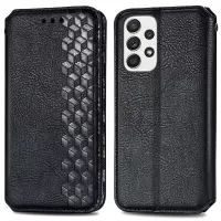 For Samsung Galaxy A53 5G Rhombus Imprinted Leather Phone Case Magnetic Auto Closing Book Stand Wallet Cover - Black