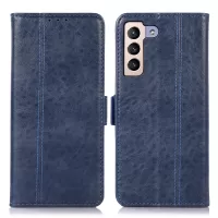 For Samsung Galaxy S22+ 5G Crazy Horse Texture Side Magnetic Clasps Shockproof PU Leather Case Wallet Stand Phone Shell - Blue