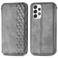 For Samsung Galaxy A53 5G Rhombus Imprinted Leather Phone Case Magnetic Auto Closing Book Stand Wallet Cover - Grey