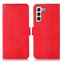 For Samsung Galaxy S22+ 5G Crazy Horse Texture Side Magnetic Clasps Shockproof PU Leather Case Wallet Stand Phone Shell - Red