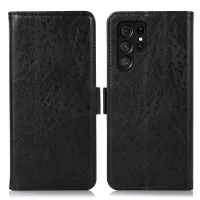 For Samsung Galaxy S22 Ultra 5G Crazy Horse Texture Side Magnetic Clasps Folio Flip PU Leather Case Wallet Stand Phone Shell - Black