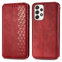 For Samsung Galaxy A53 5G Rhombus Imprinted Leather Phone Case Magnetic Auto Closing Book Stand Wallet Cover - Red