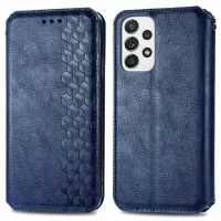 For Samsung Galaxy A53 5G Rhombus Imprinted Leather Phone Case Magnetic Auto Closing Book Stand Wallet Cover - Blue