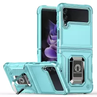 For Samsung Galaxy Z Flip3 5G Ring Holder Kickstand Hard PC + Soft TPU Dual Layer Protection Hybrid Phone Case - Light Green