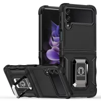 For Samsung Galaxy Z Flip3 5G Ring Holder Kickstand Hard PC + Soft TPU Dual Layer Protection Hybrid Phone Case - Black