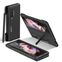 GKK for Samsung Galaxy Z Fold3 5G Hard PC Ultra-thin Case Magnetic Kickstand Cover with Pen Slot - Black