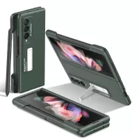 GKK for Samsung Galaxy Z Fold3 5G Hard PC Ultra-thin Case Magnetic Kickstand Cover with Pen Slot - Midnight Green