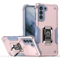 Ring Holder Kickstand PC + TPU Back Case for Samsung Galaxy S21 FE 5G, Anti-slip Grip Drop-resistant Phone Cover - Rose Gold