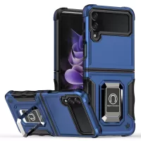 For Samsung Galaxy Z Flip3 5G Ring Holder Kickstand Hard PC + Soft TPU Dual Layer Protection Hybrid Phone Case - Blue