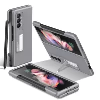 GKK for Samsung Galaxy Z Fold3 5G Hard PC Ultra-thin Case Magnetic Kickstand Cover with Pen Slot - Grey