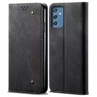 For Samsung Galaxy A13 5G Jeans Cloth Texture Leather Case Magnetic Auto-absorbed Wallet Stand Feature Flip Cover - Black