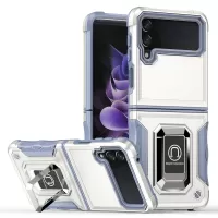 For Samsung Galaxy Z Flip3 5G Ring Holder Kickstand Hard PC + Soft TPU Dual Layer Protection Hybrid Phone Case - Silver