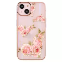 Aurora Effect Flower Pattern IMD Phone Case for iPhone 13 6.1 inch, Electroplating Soft TPU Anti-drop Protection Cover - Rose