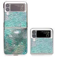 QIALINO for Samsung Galaxy Z Flip3 5G Pattern Printed Genuine Leather Coated PC Phone Case Folding Cover - Green